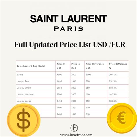 ysl woc price in paris|‘YSL’ Saint Laurent Price List: Reference in USD/EUR .